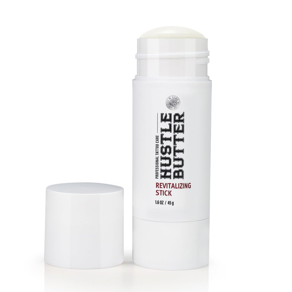 Hustle Butter Deluxe stick front packaging showing compact travel benefit