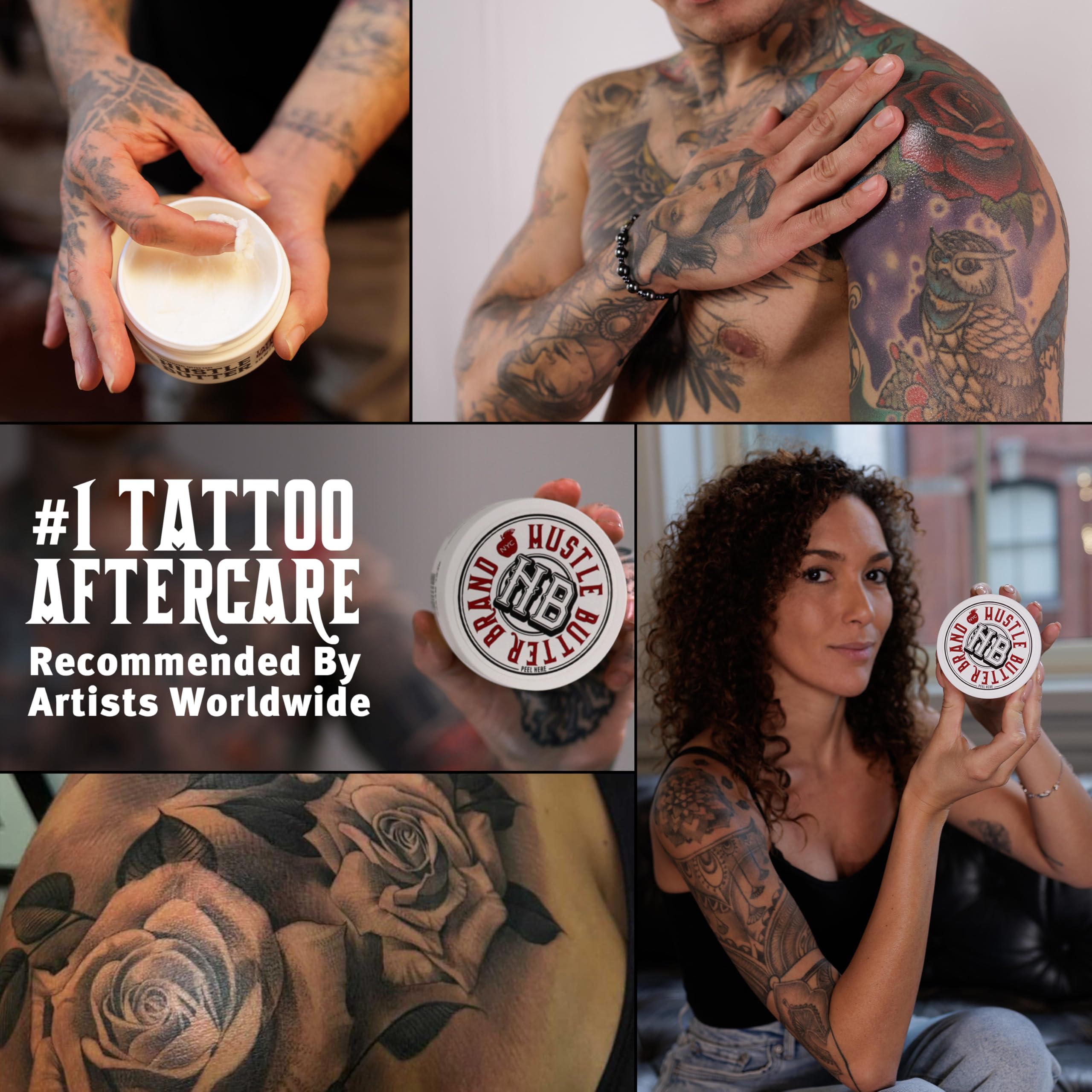 Tattoo artist using Hustle Butter Deluxe during a session to reduce friction and soothe skin