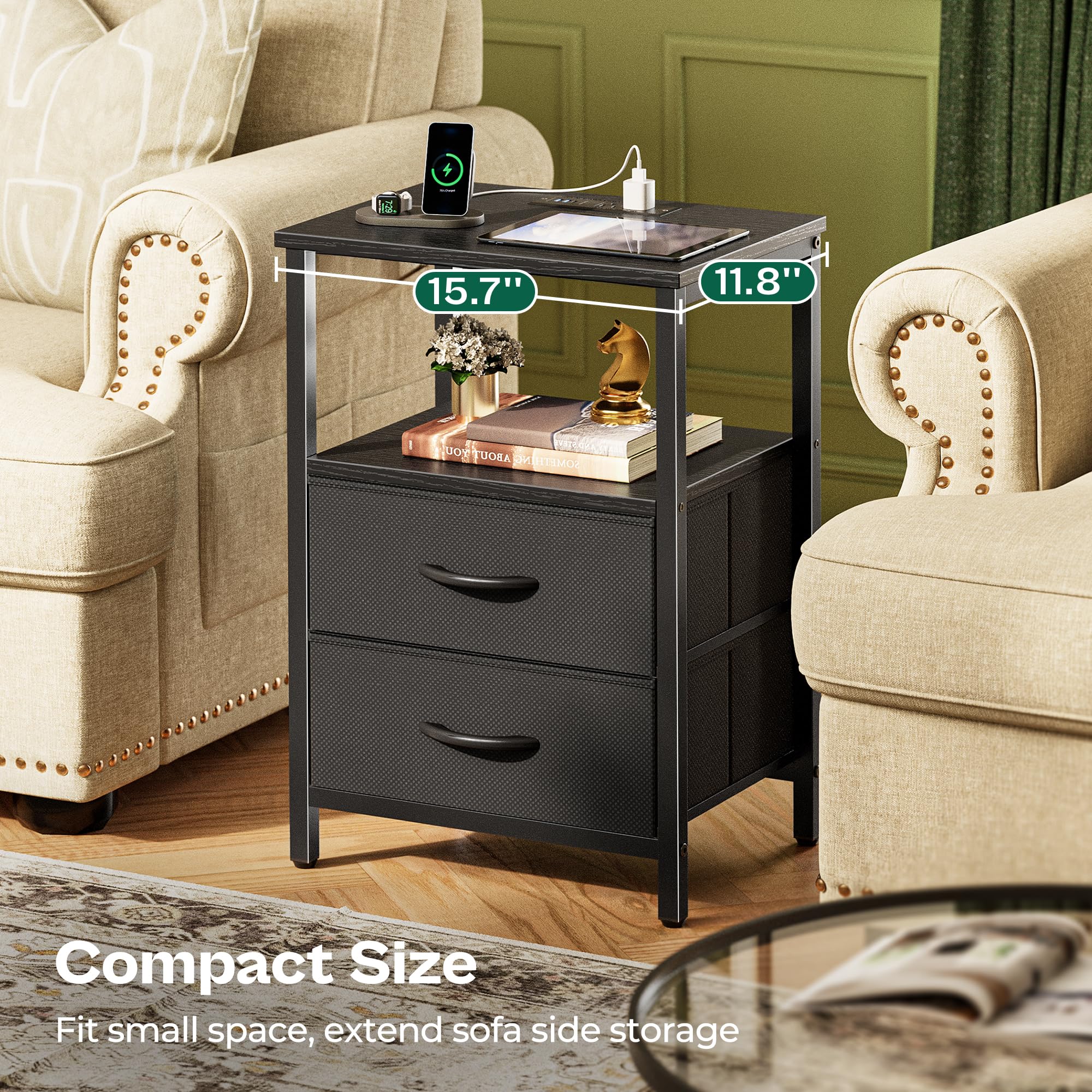 Huuger nightstand in bedroom lifestyle scene creating cozy organized space