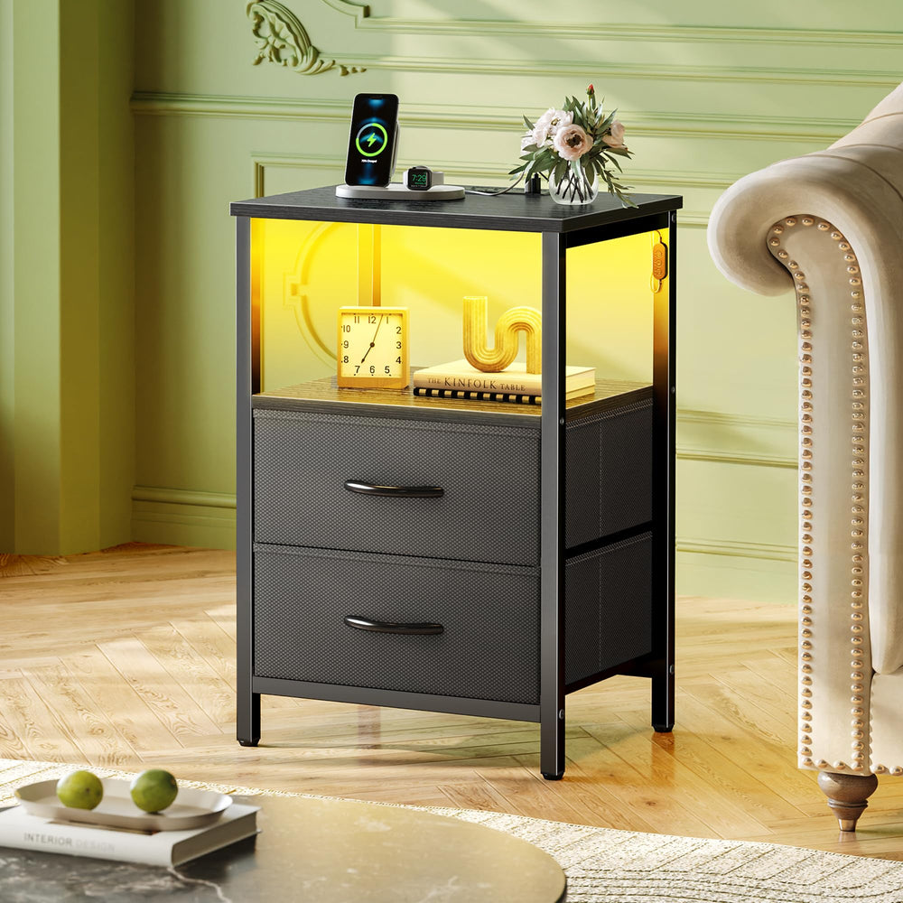 Huuger nightstand charging ports closeup demonstrating convenient device power