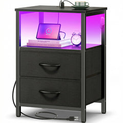 Huuger nightstand front view showing drawers and clean silhouette for tidy bedside
