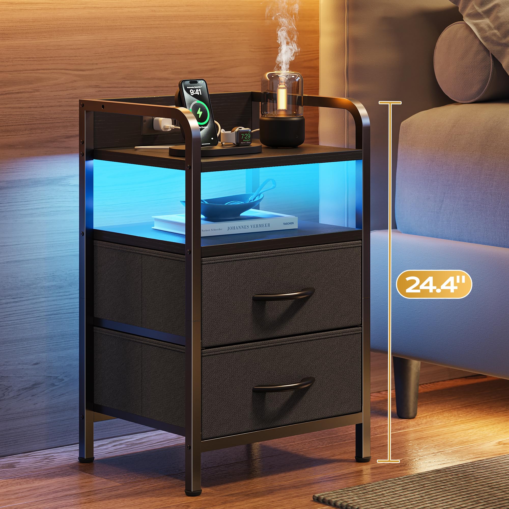 Huuger LED close-up showing color strip and customizable mood lighting benefit