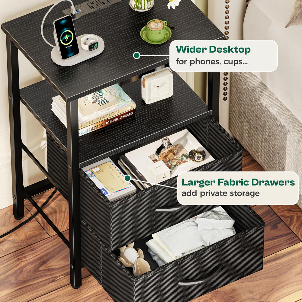 Huuger nightstand material and steel frame detail showing durable construction