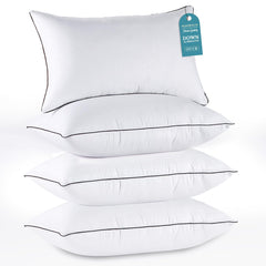 HUXMEYSON front packaging showing four queen pillows for immediate comfort