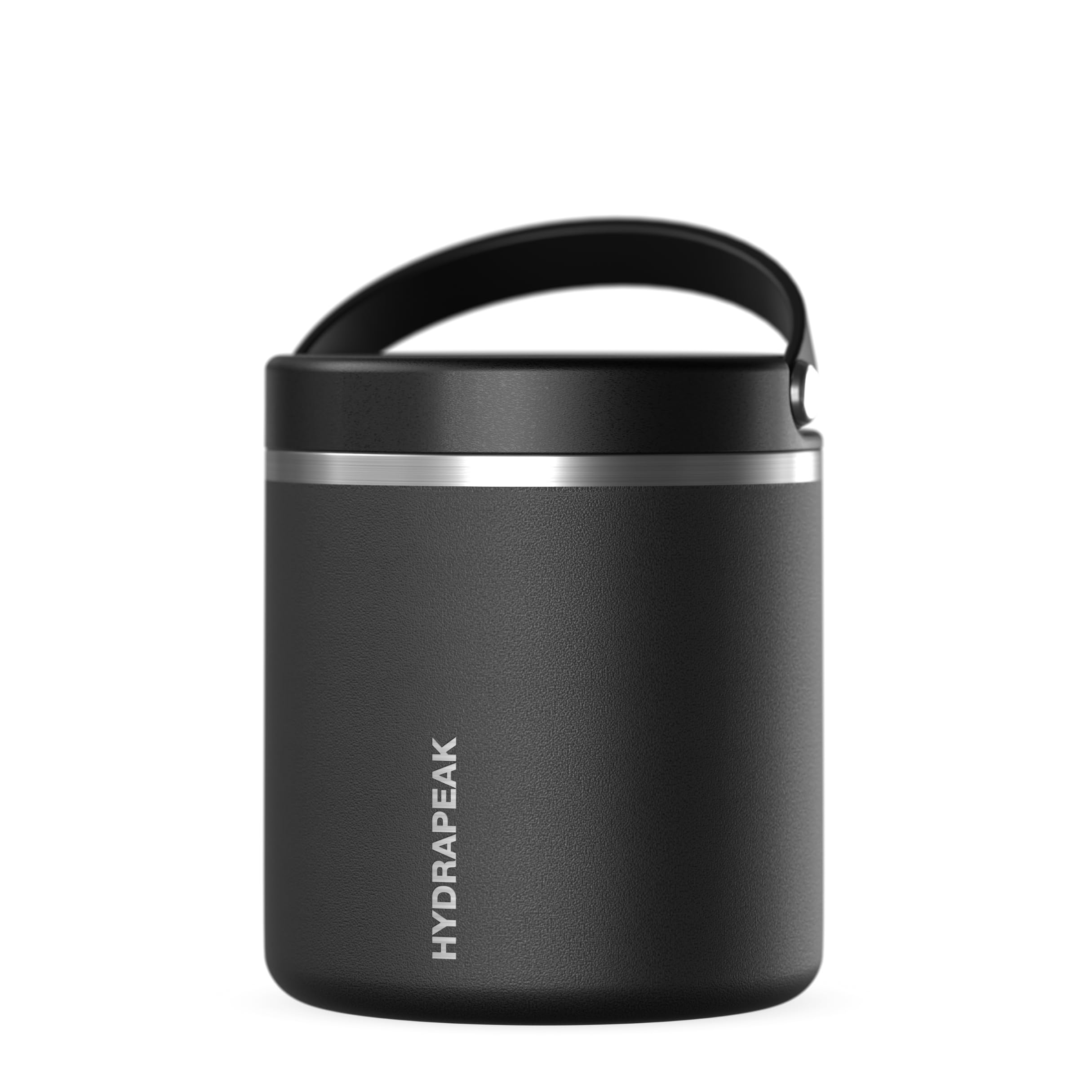 Hydrapeak 25oz jar front view showing sleek black finish and portability benefit
