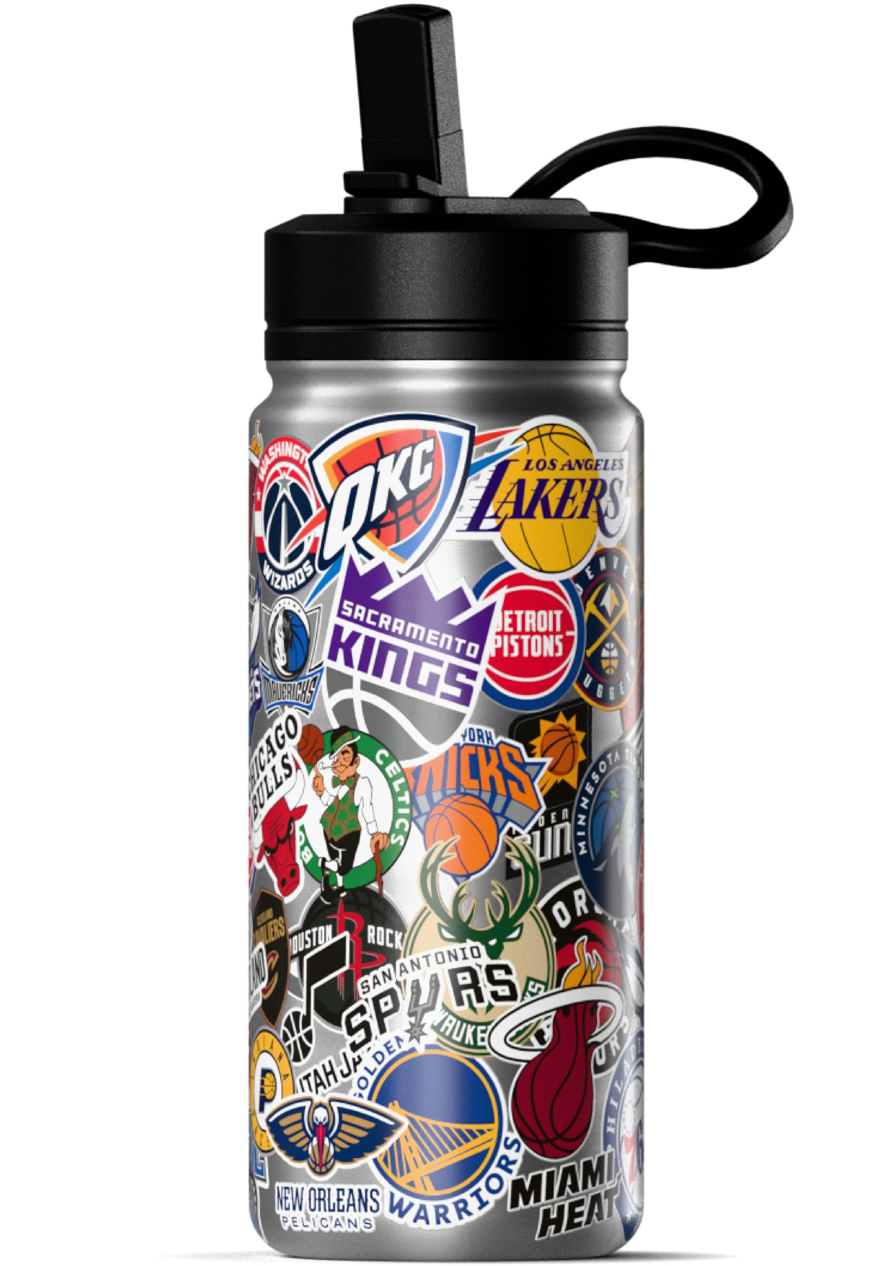 Hydrapeak front view showing NBA team logo and compact 20oz design for fan pride