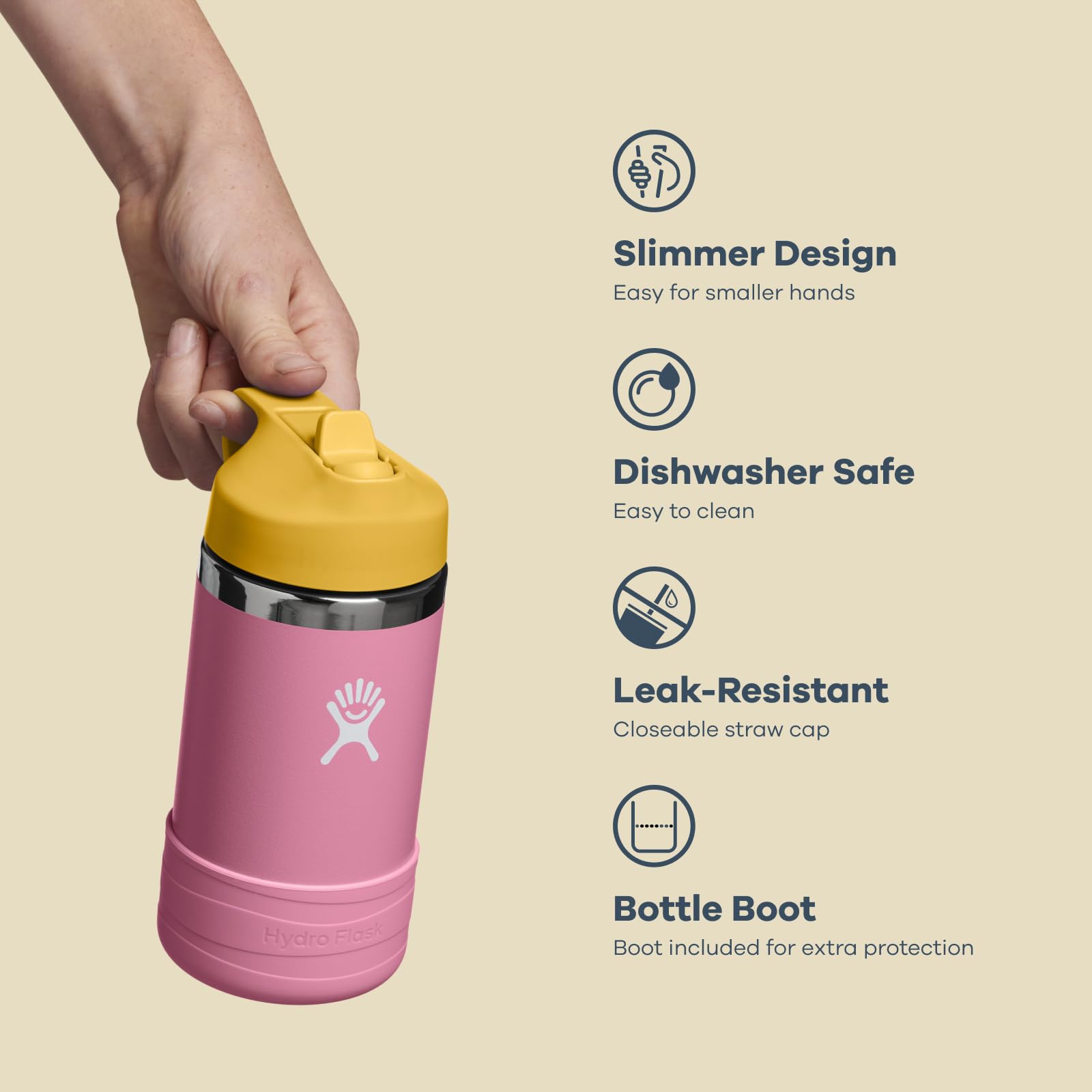 Child drinking from Hydro Flask straw cap highlighting easy use