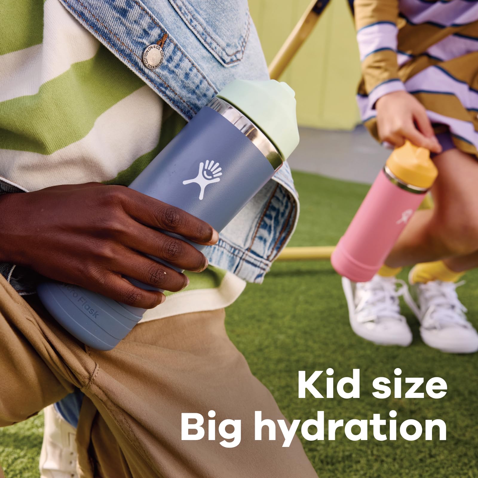 Hydro Flask with backpack and snacks showing school-ready kid-friendly hydration