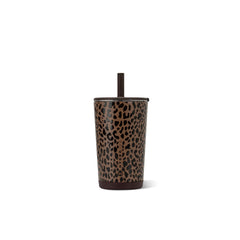 HydroJug front view brown leopard shows compact design and secure lid, ideal for commuting