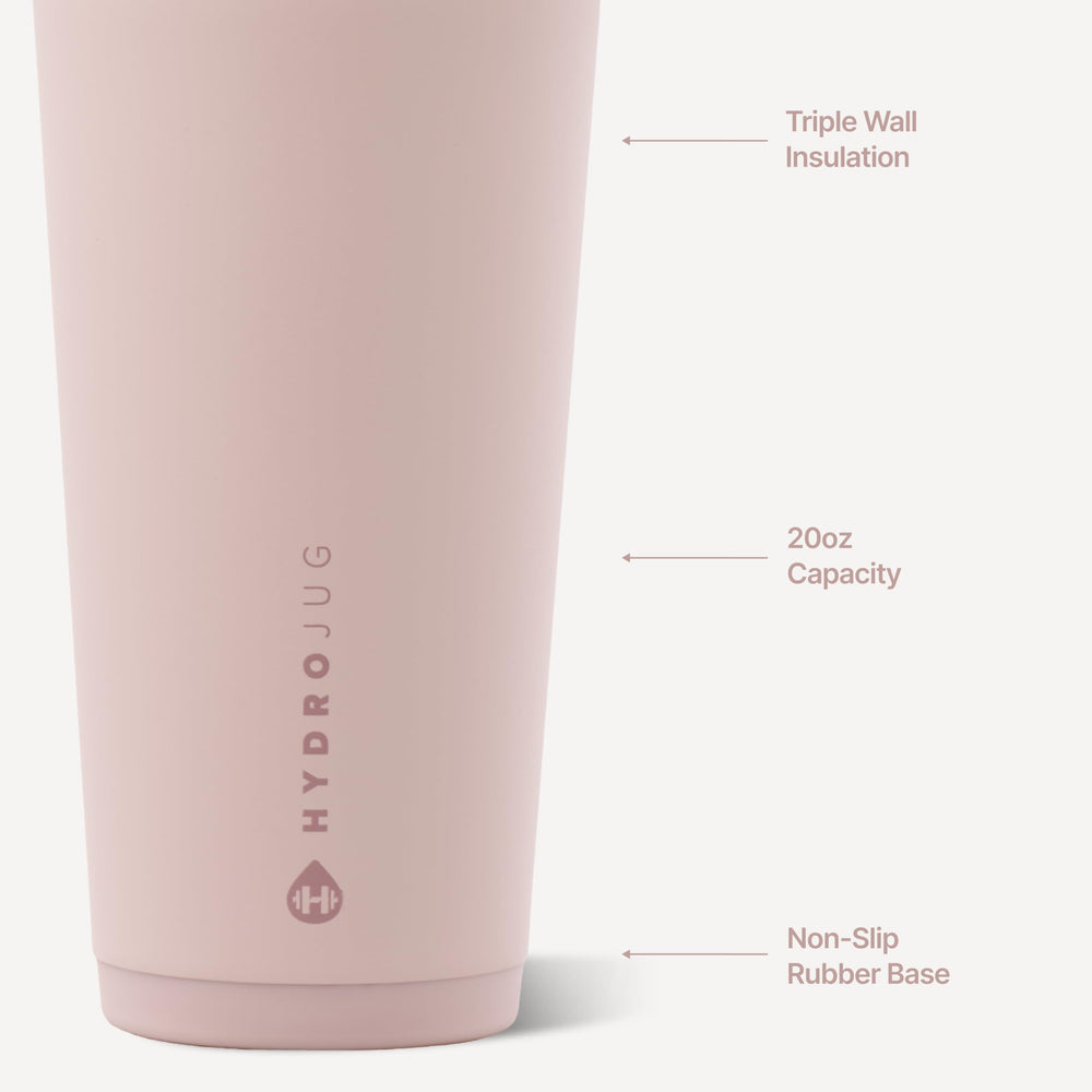 HydroJug soft-touch lid and flexible straw detail for comfortable sipping on the go benefit