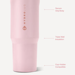 HydroJug attached straw and open screw-top for quick sips and easy cleaning