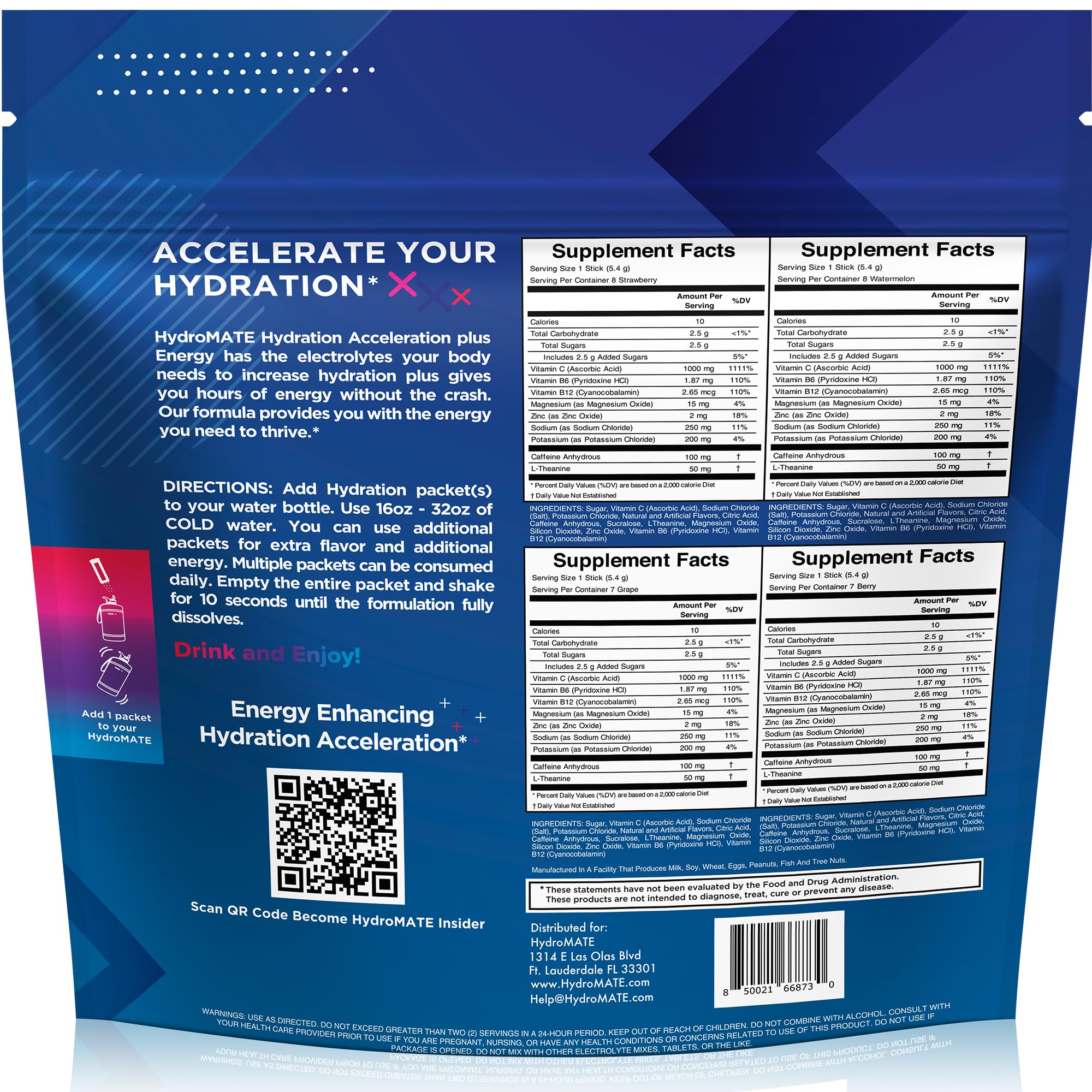 HydroMATE mixed in glass clear drink illustrating quick dissolution and refreshment
