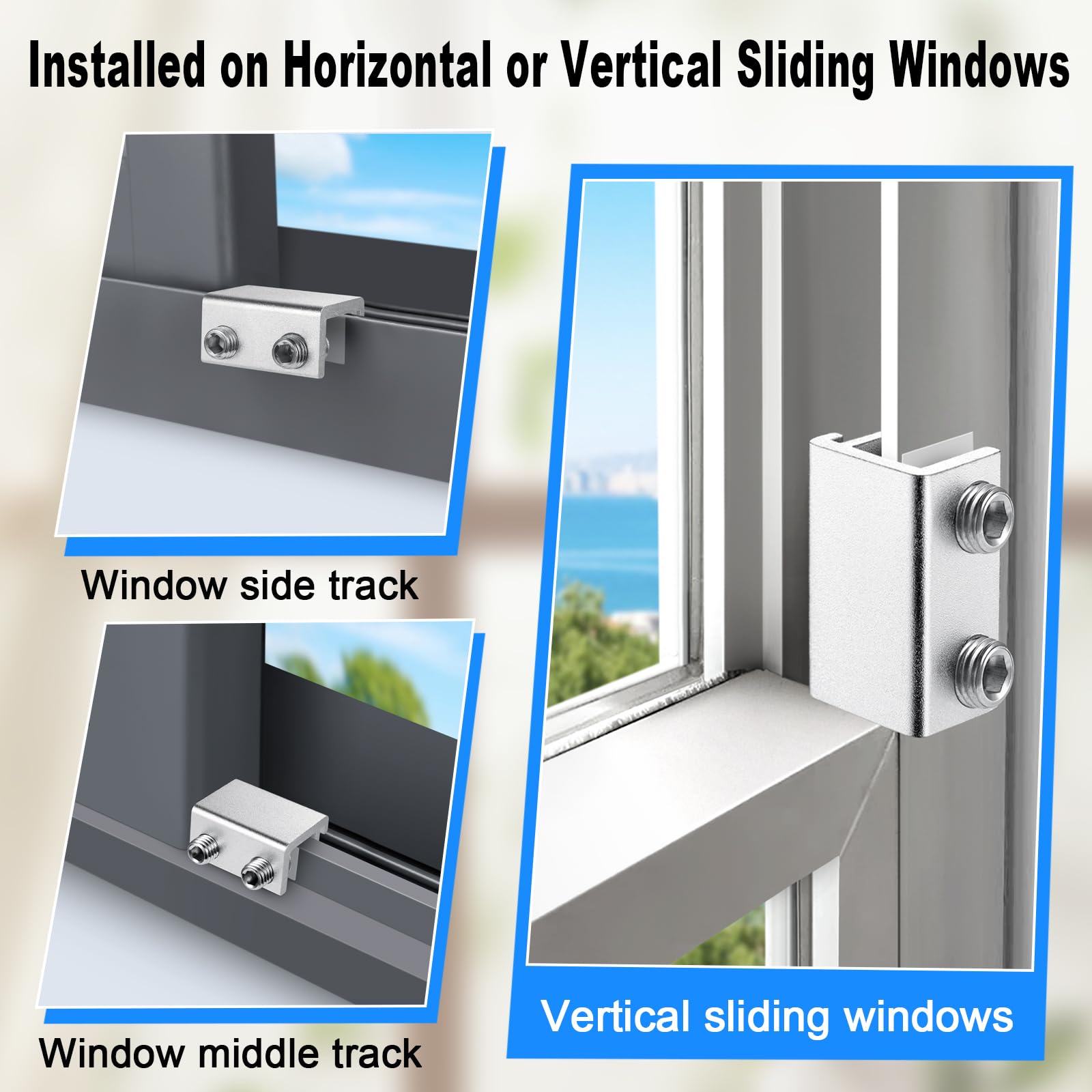 HYIEOU lock installed on a horizontal sliding window track demonstrating secure fit