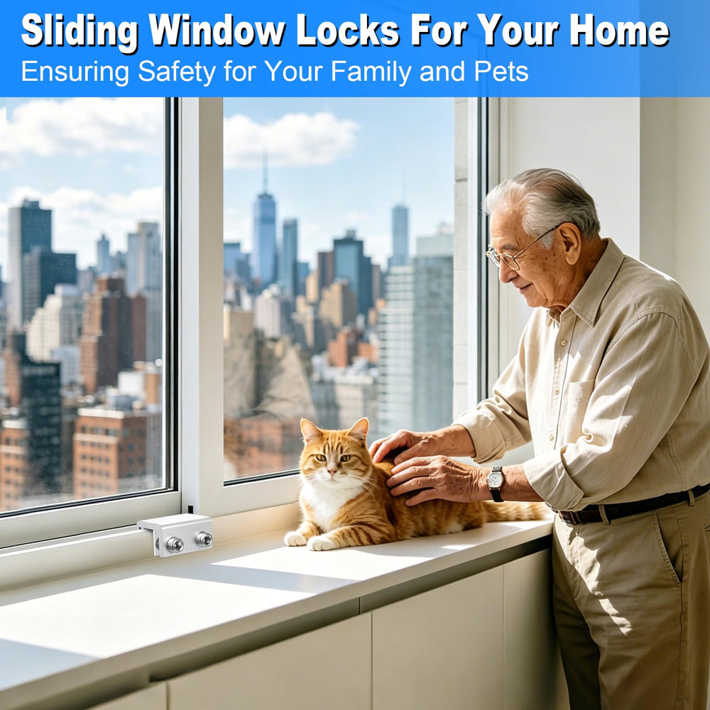 HYIEOU lifestyle shot of a living room window with lock installed demonstrating family safety