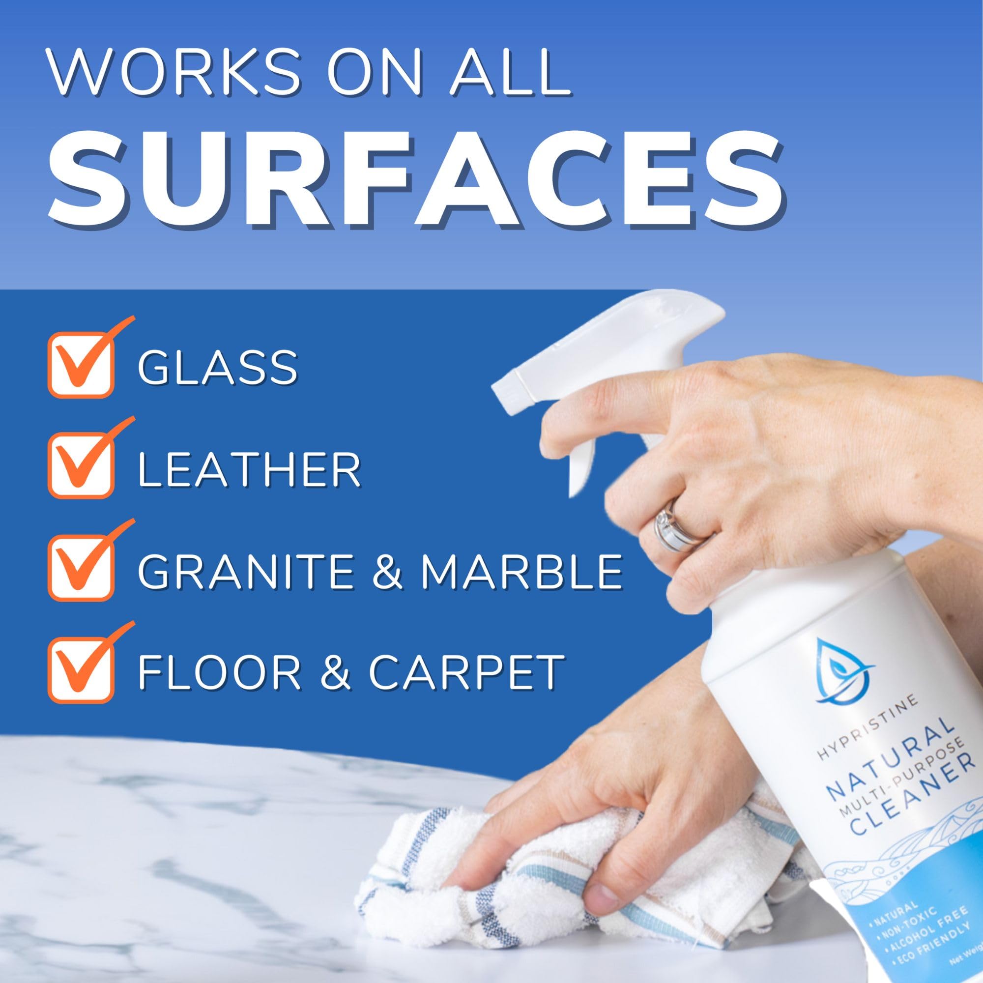 Hypristine product texture on glass surface demonstrating streak-free finish