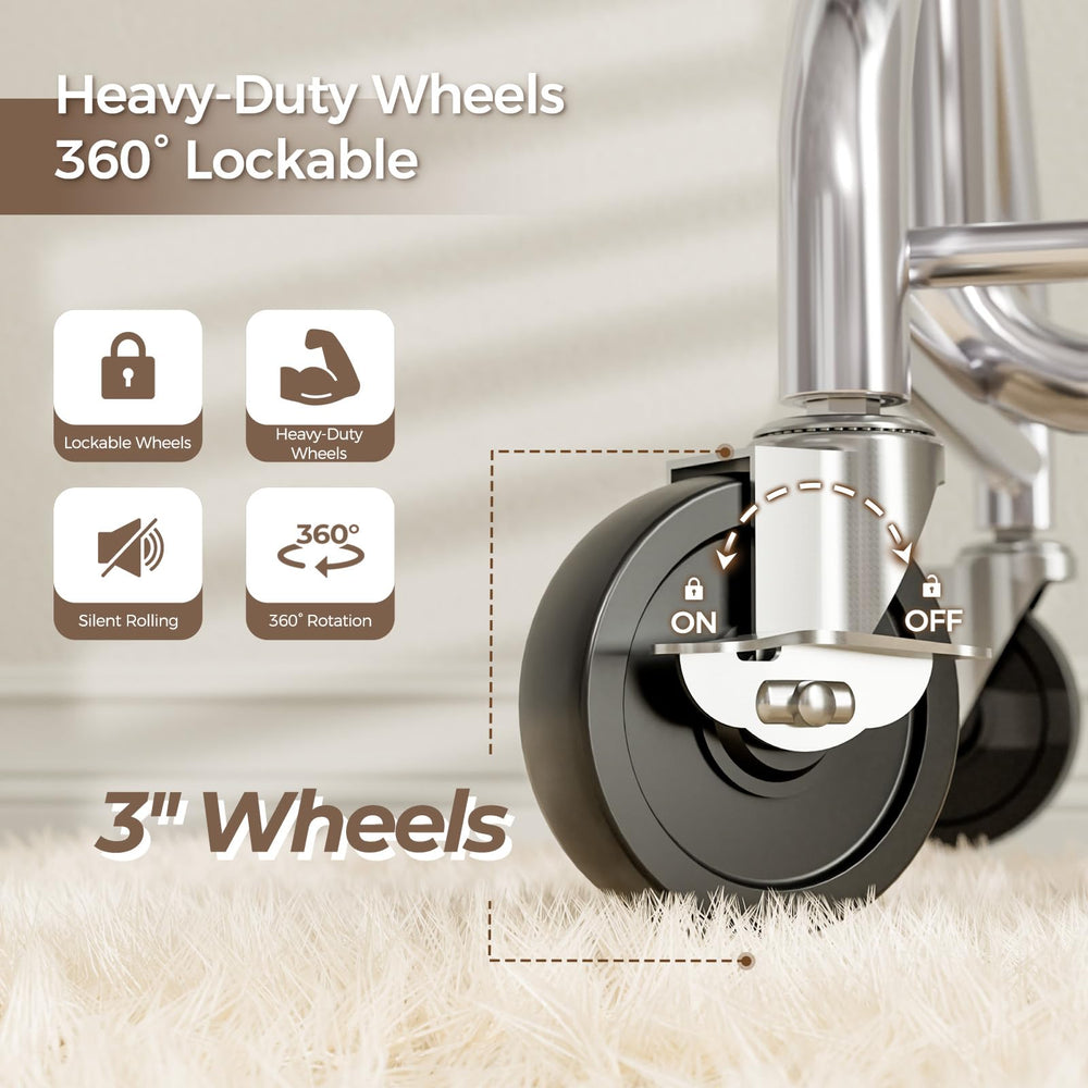 HYSEYY caster wheel detail showing smooth 360° mobility and floor protection