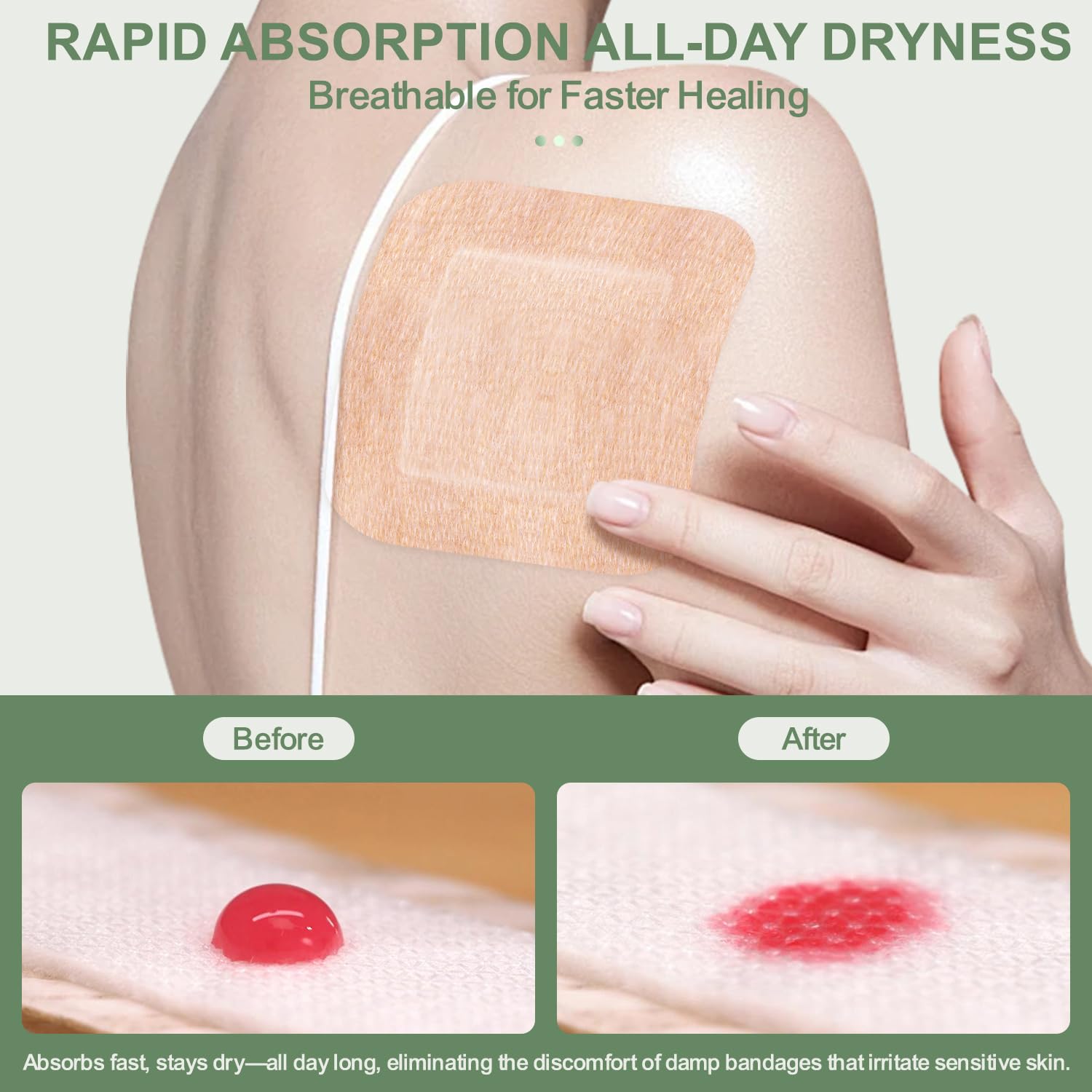 Hysimedy absorbent pad cross-section illustrating non-stick, high absorption benefit