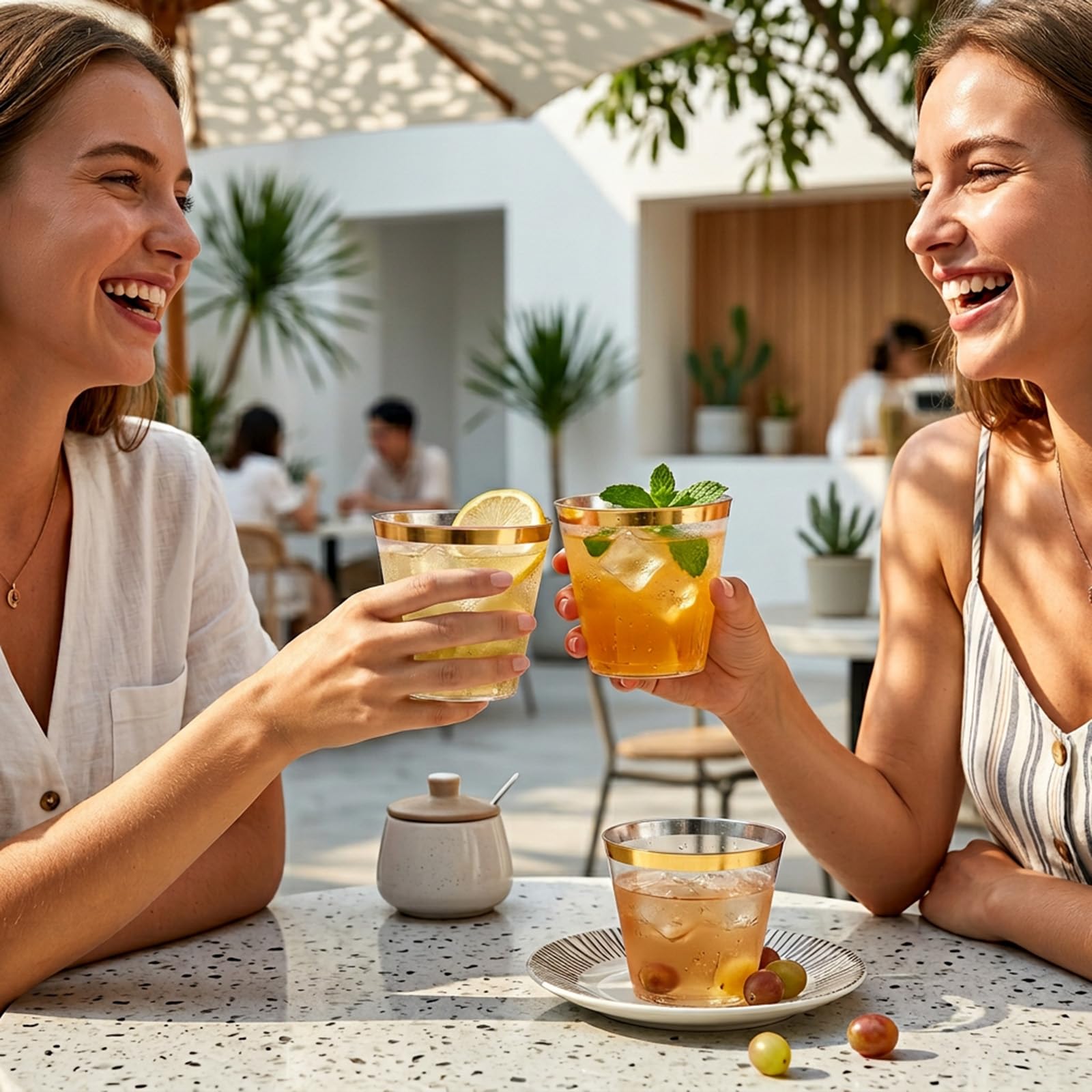 I00000 outdoor party scene showing cups in use with decorative setting benefit
