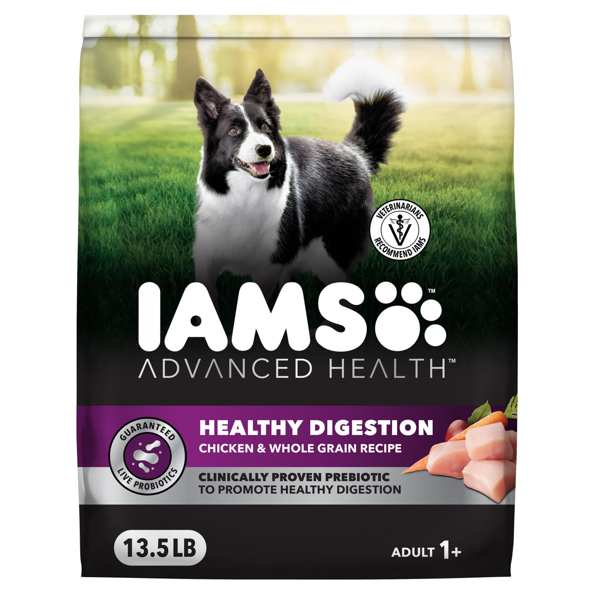 IAMS chicken front packaging showing brand and digestive benefits