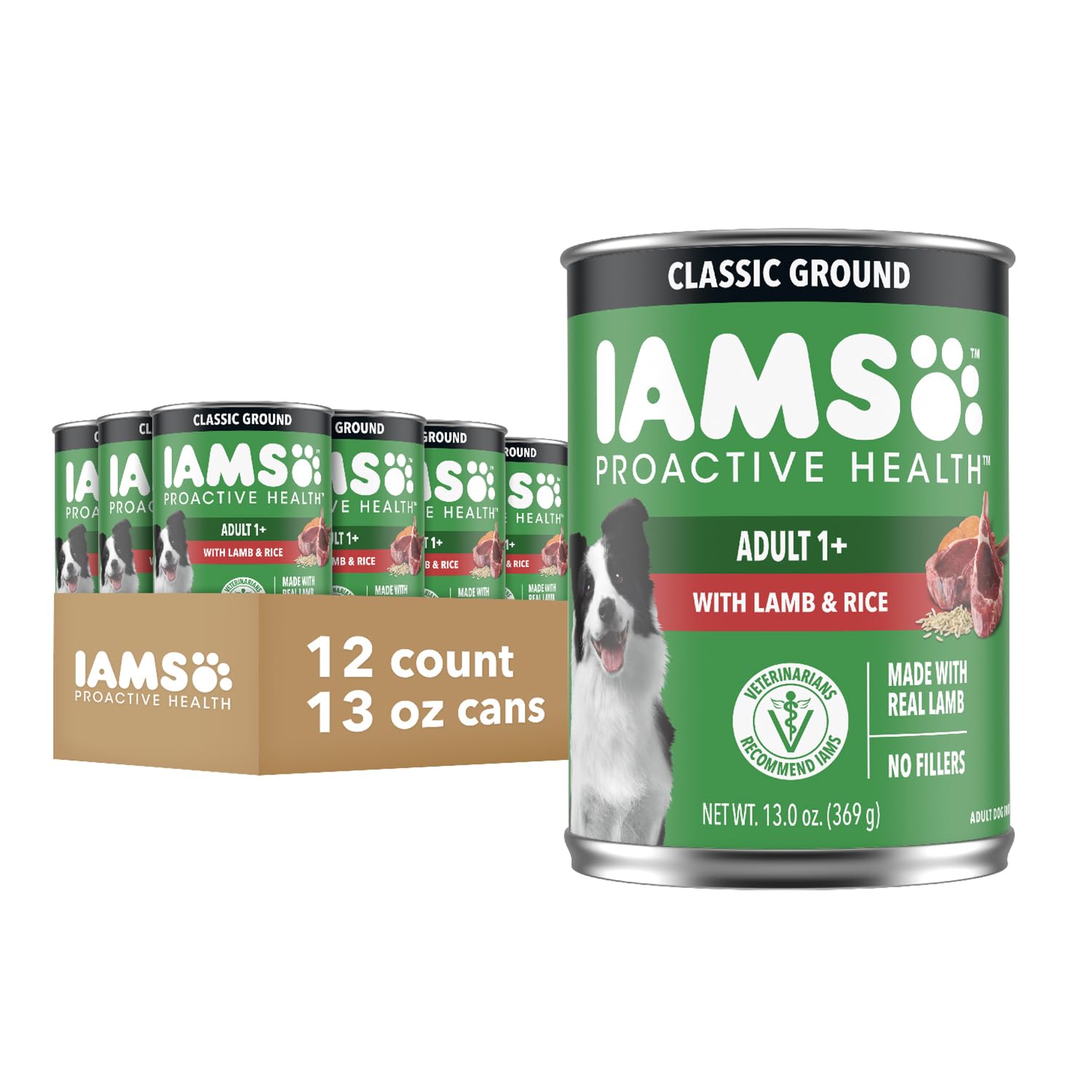IAMS can front view showing lamb formula and easy identification benefit