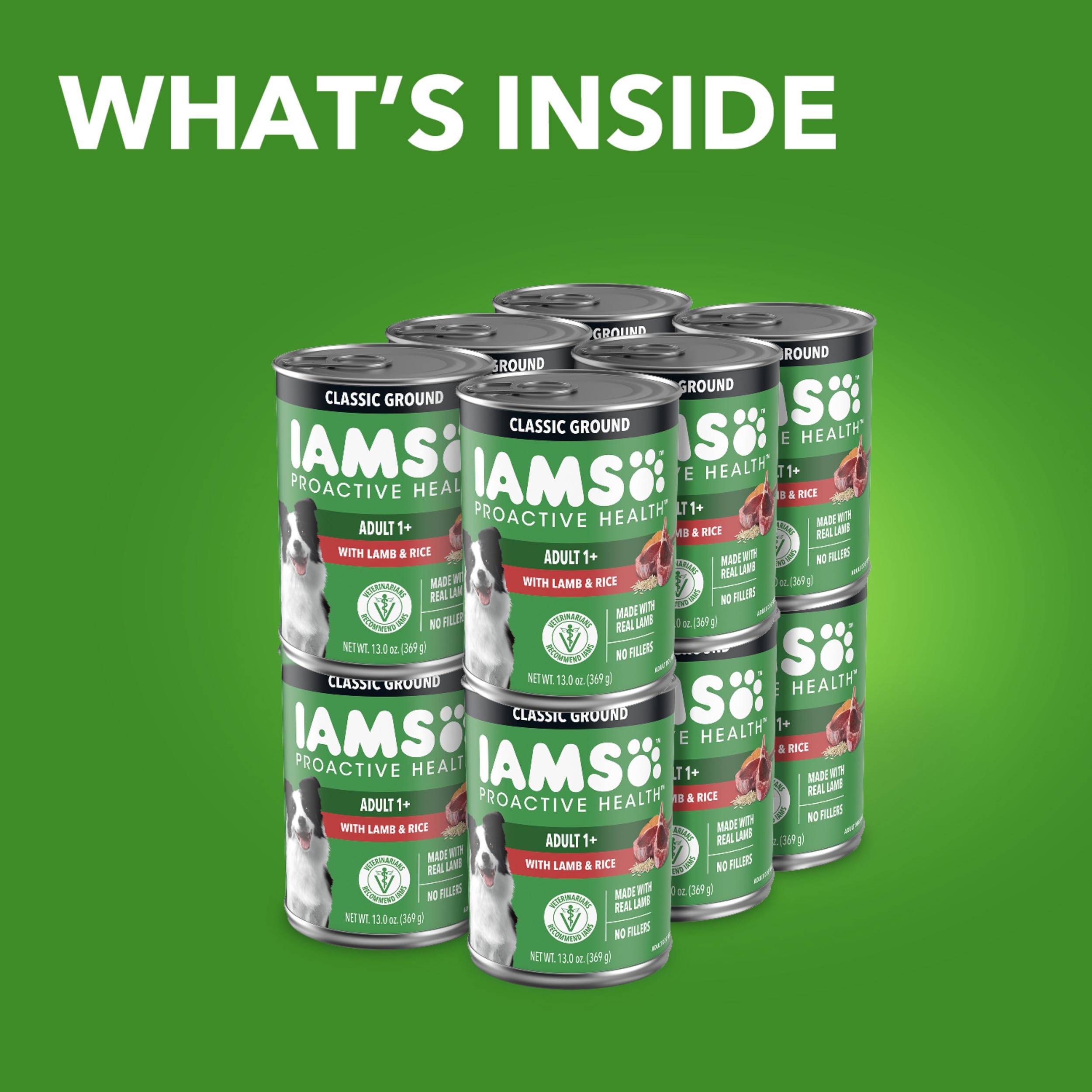 IAMS label close-up showing ingredient highlights and clear nutrition facts