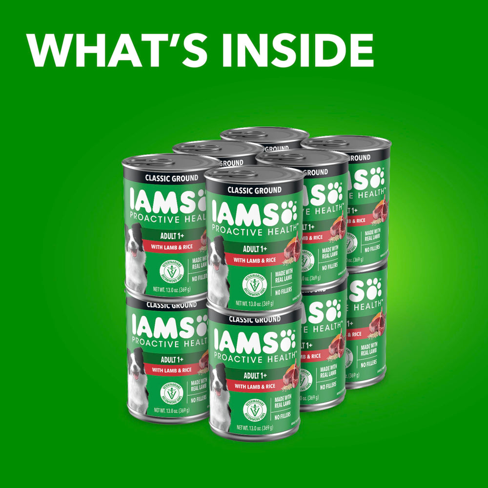 IAMS label close-up showing ingredient highlights and clear nutrition facts
