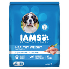 IAMS bag front view showing brand and healthy weight focus benefits