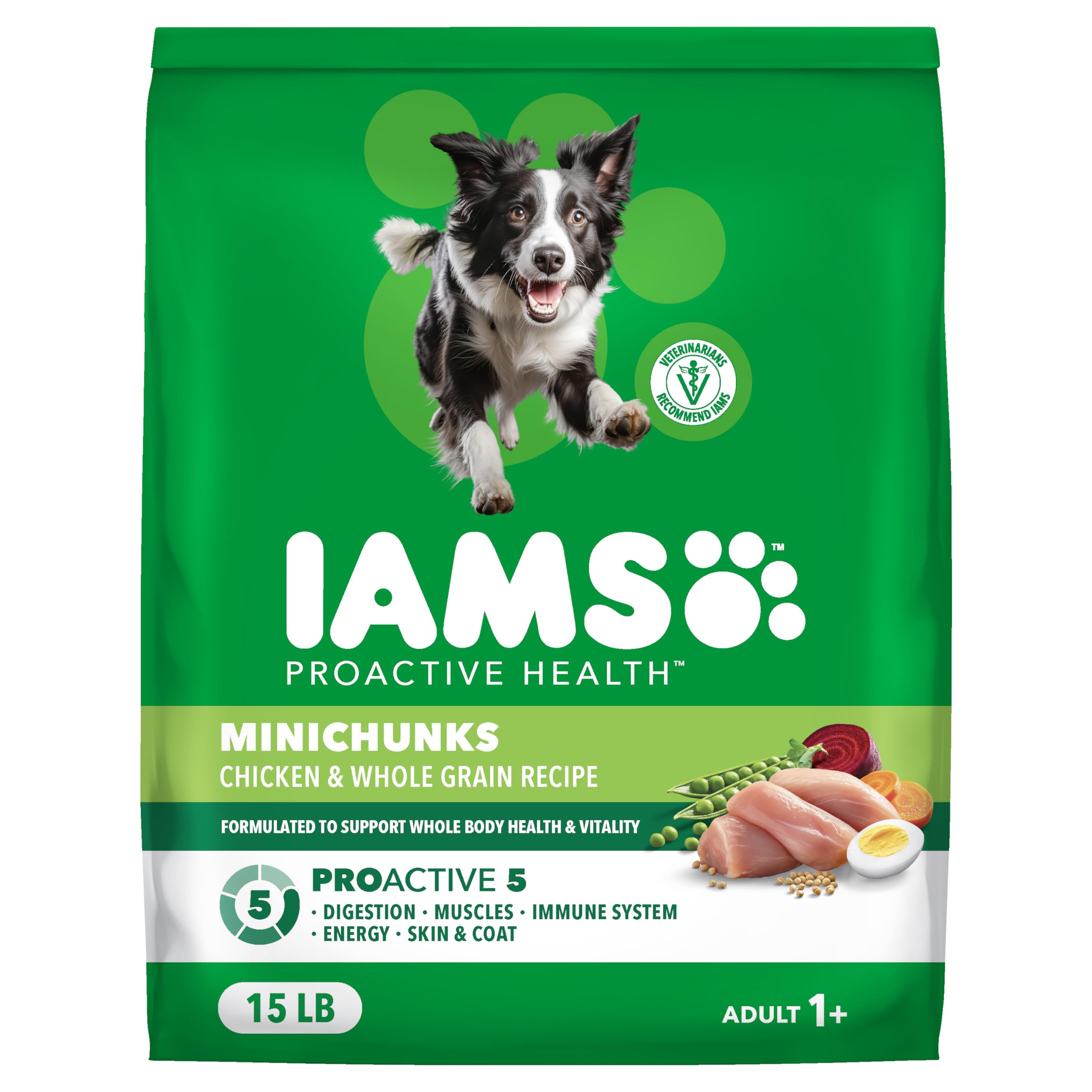 IAMS front packaging showing chicken-first recipe and Proactive 5 benefits