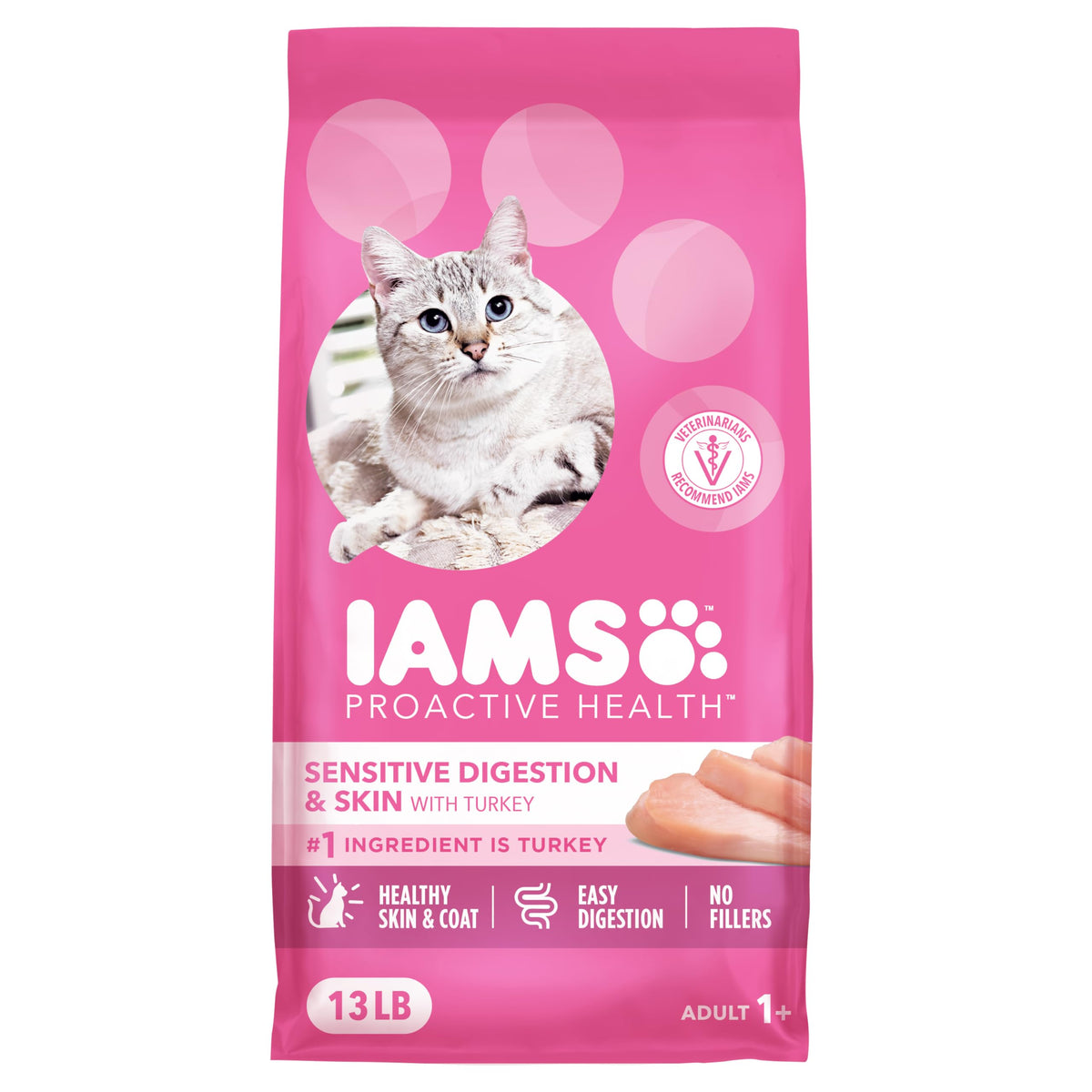 IAMS bag front packaging showing brand and turkey formula benefit clarity