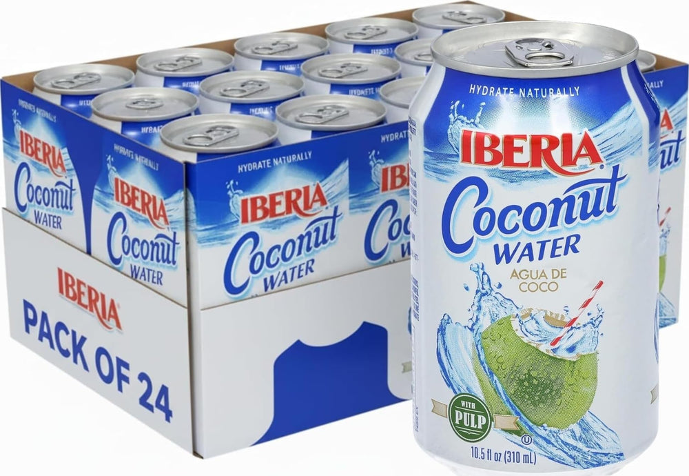 Iberia front label showing natural coconut water and brand benefits