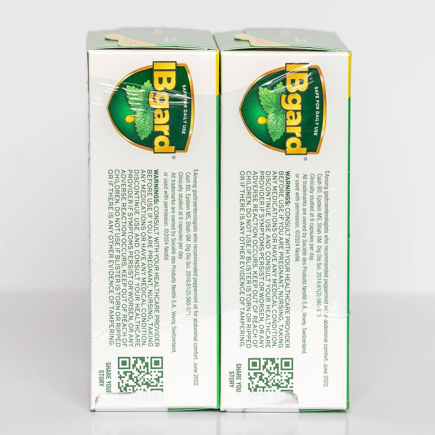 IBgard instruction sheet beside bottle clarifying dosing and safety benefit