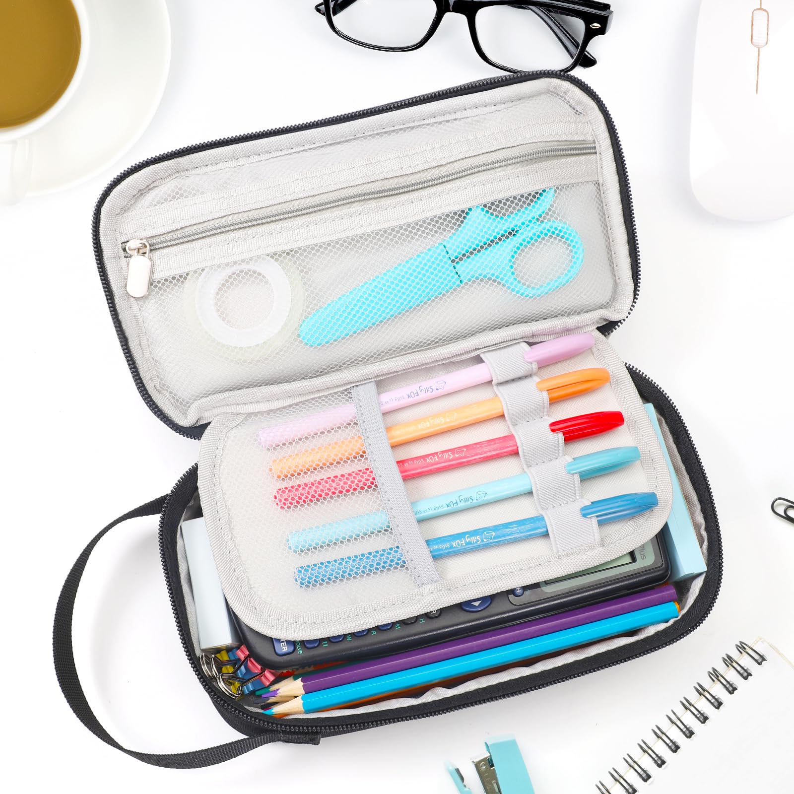 IBHMWM pencil case on desk with pens, keeps workspace tidy benefit