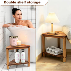 IBosins stool placed in shower corner demonstrating space-saving stability benefit