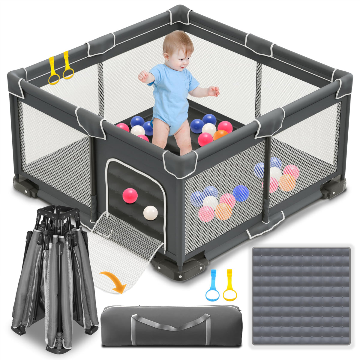 ICAREWAY front view of playpen showing safe enclosed space and portability
