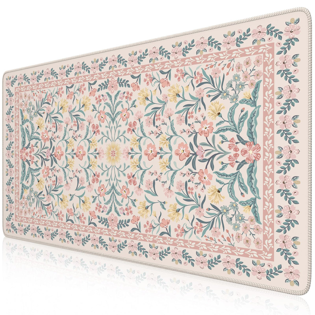 iCasso desk mat front view showing pink floral decor and workspace protection