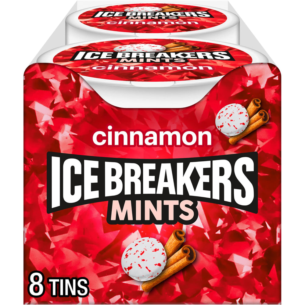 Ice Breakers front packaging showing tin and brand for convenient freshness