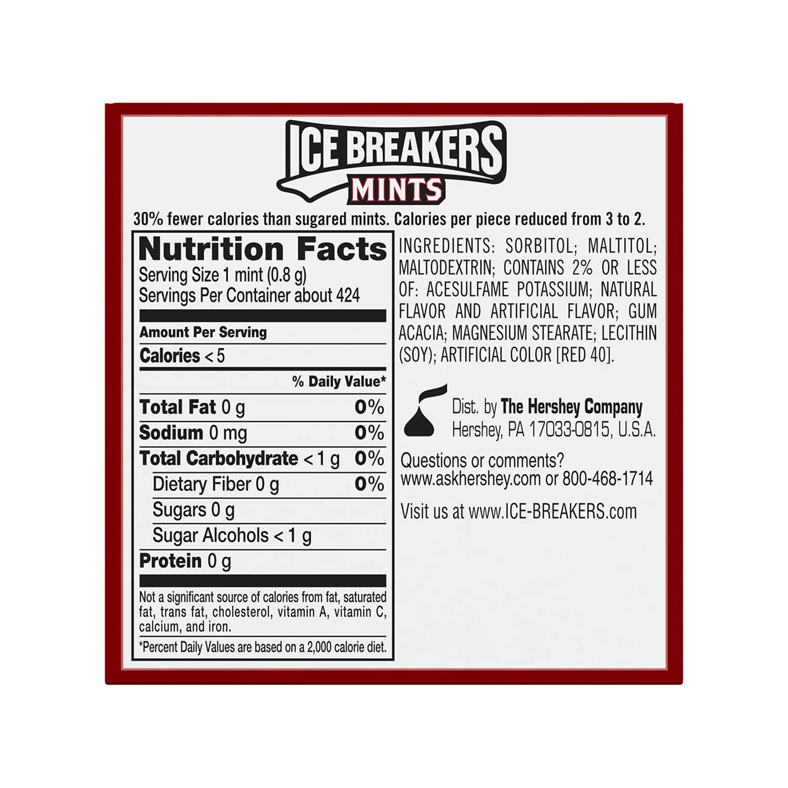 Ice Breakers open tin top view displaying mints and easy dispensing benefit