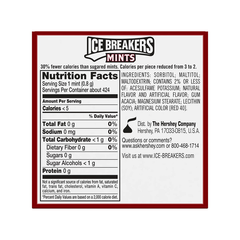 Ice Breakers open tin top view displaying mints and easy dispensing benefit