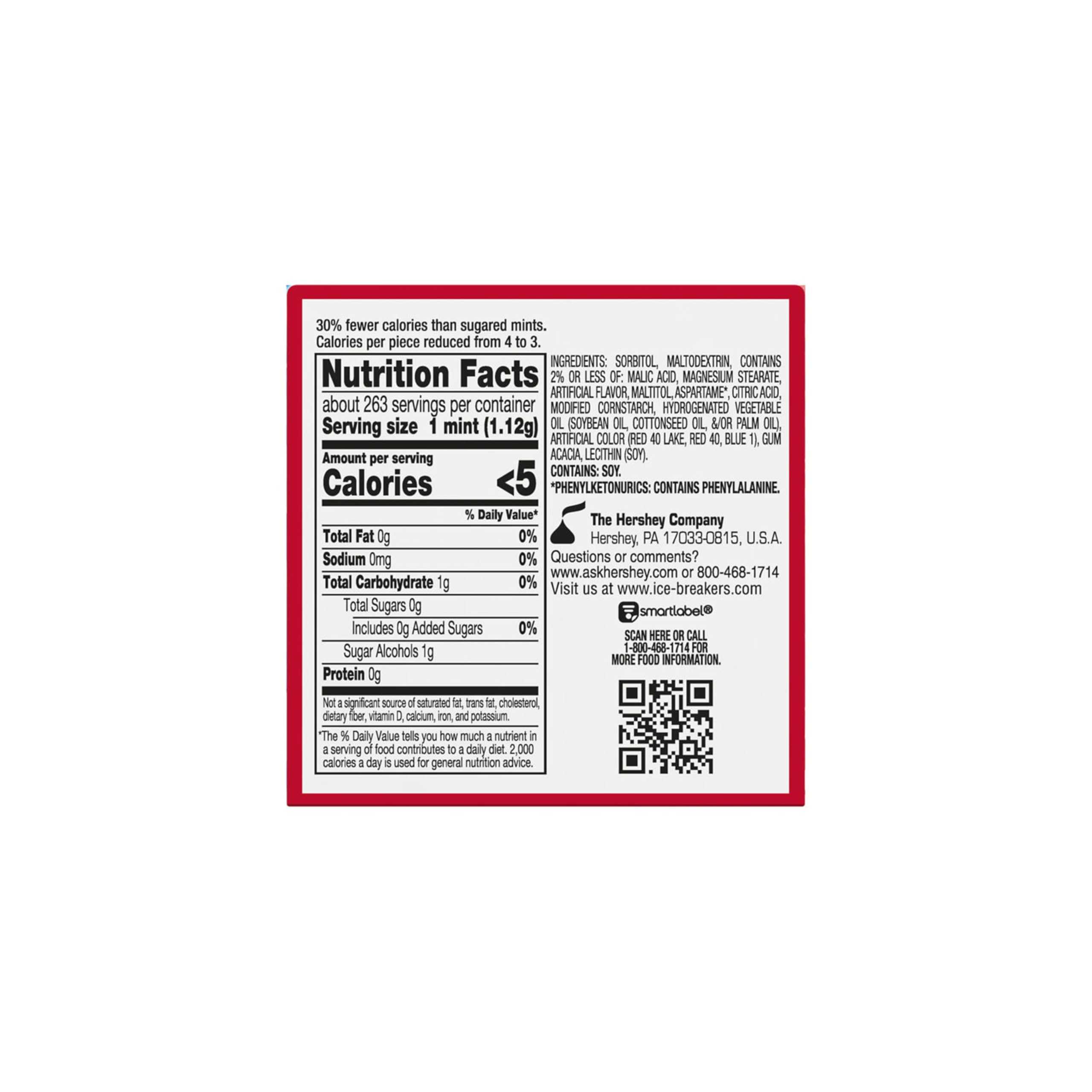 Ice Breakers Duo label and nutrition panel showing product info and benefits
