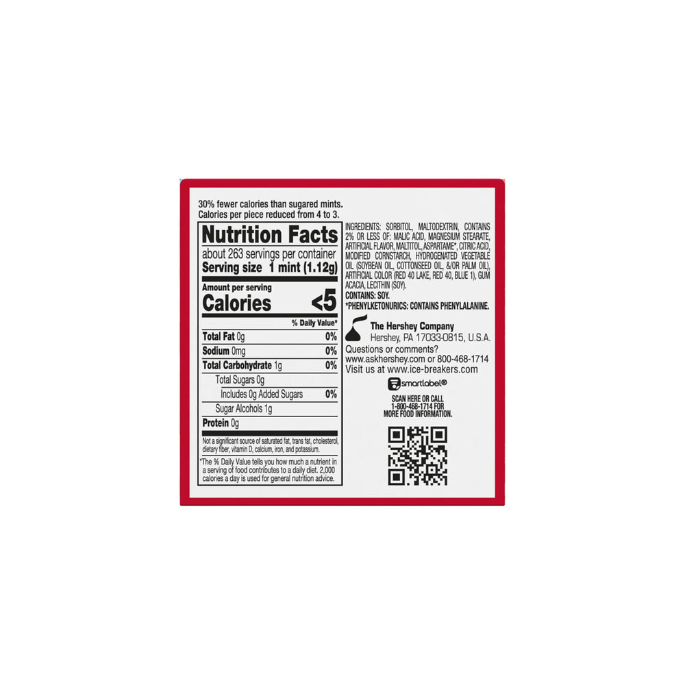 Ice Breakers Duo label and nutrition panel showing product info and benefits