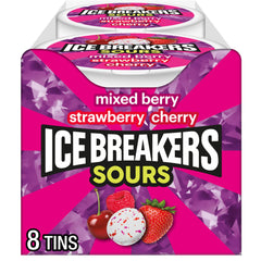 Ice Breakers front tin showing bright assorted fruit design and easy carry benefit