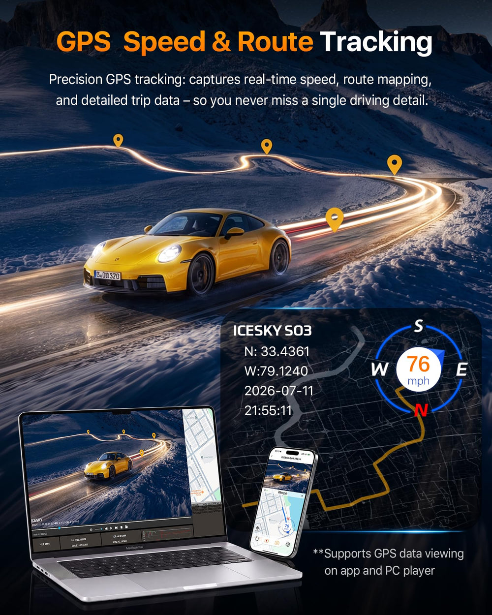 Icesky 3-inch screen multi-view displaying all four camera feeds for quick checks