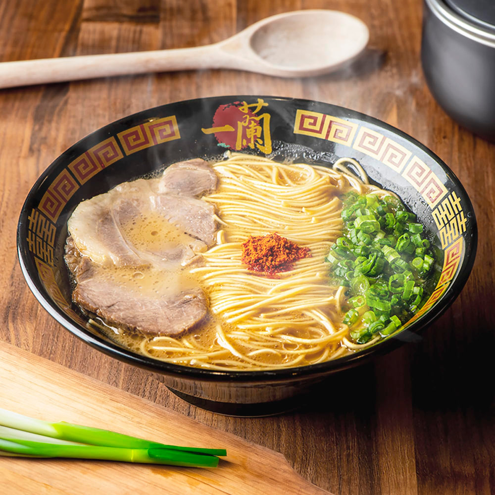 Ichiran broth concentrate pouches visible to highlight rich tonkotsu flavor