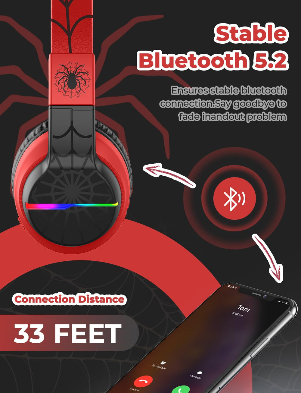 iClever BTH12 USB-C charging cable connected, fast charge for long playtime