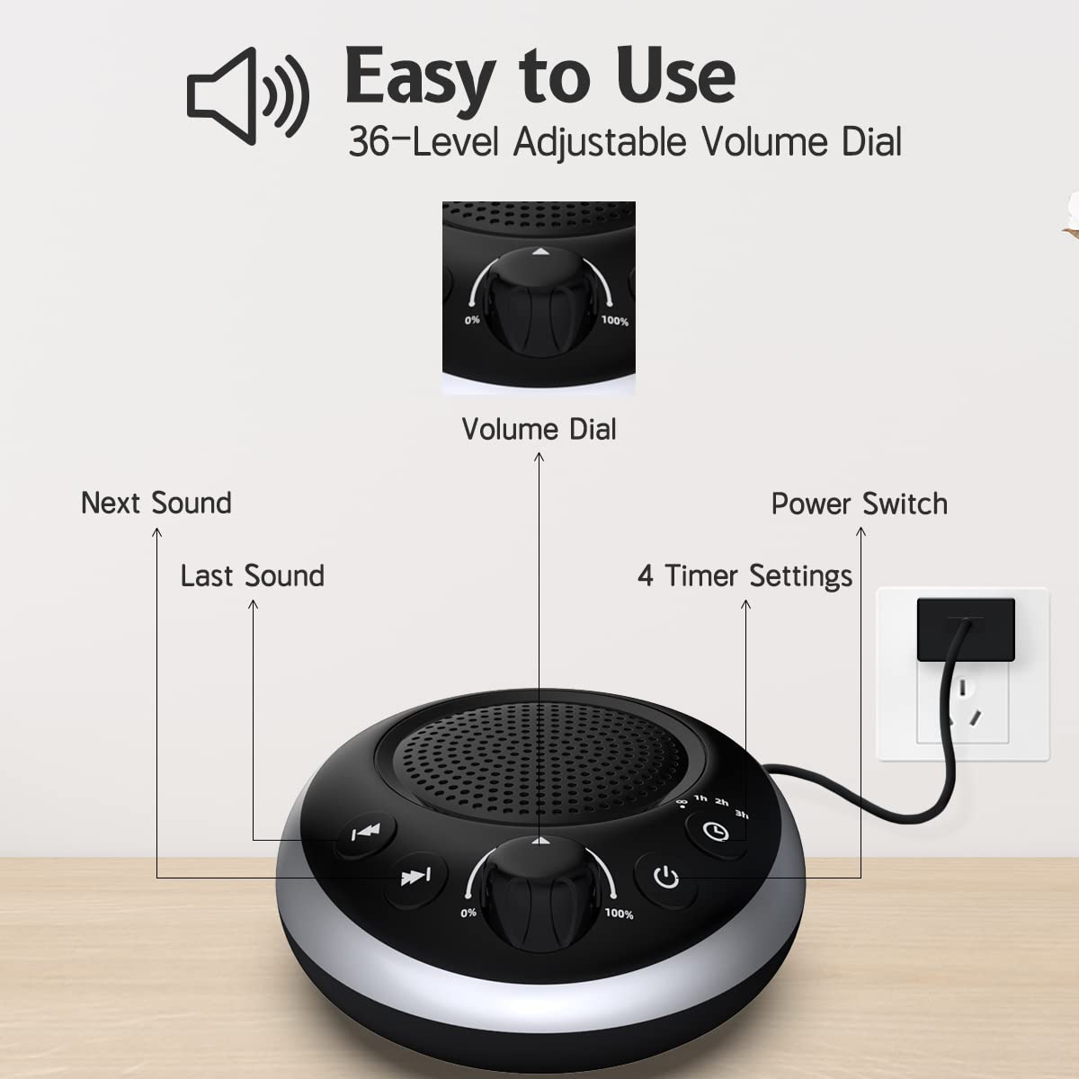 iDealSleep display with sound options demonstrating 30 soothing sounds available
