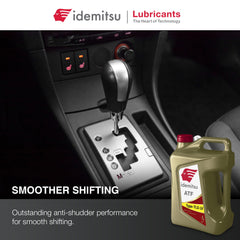 Idemitsu ATF close-up label texture highlighting specs and anti-shudder note
