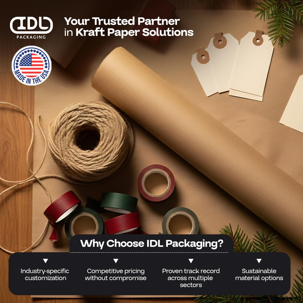 IDL Packaging rolls next to a ruler showing 24-inch width and length scale