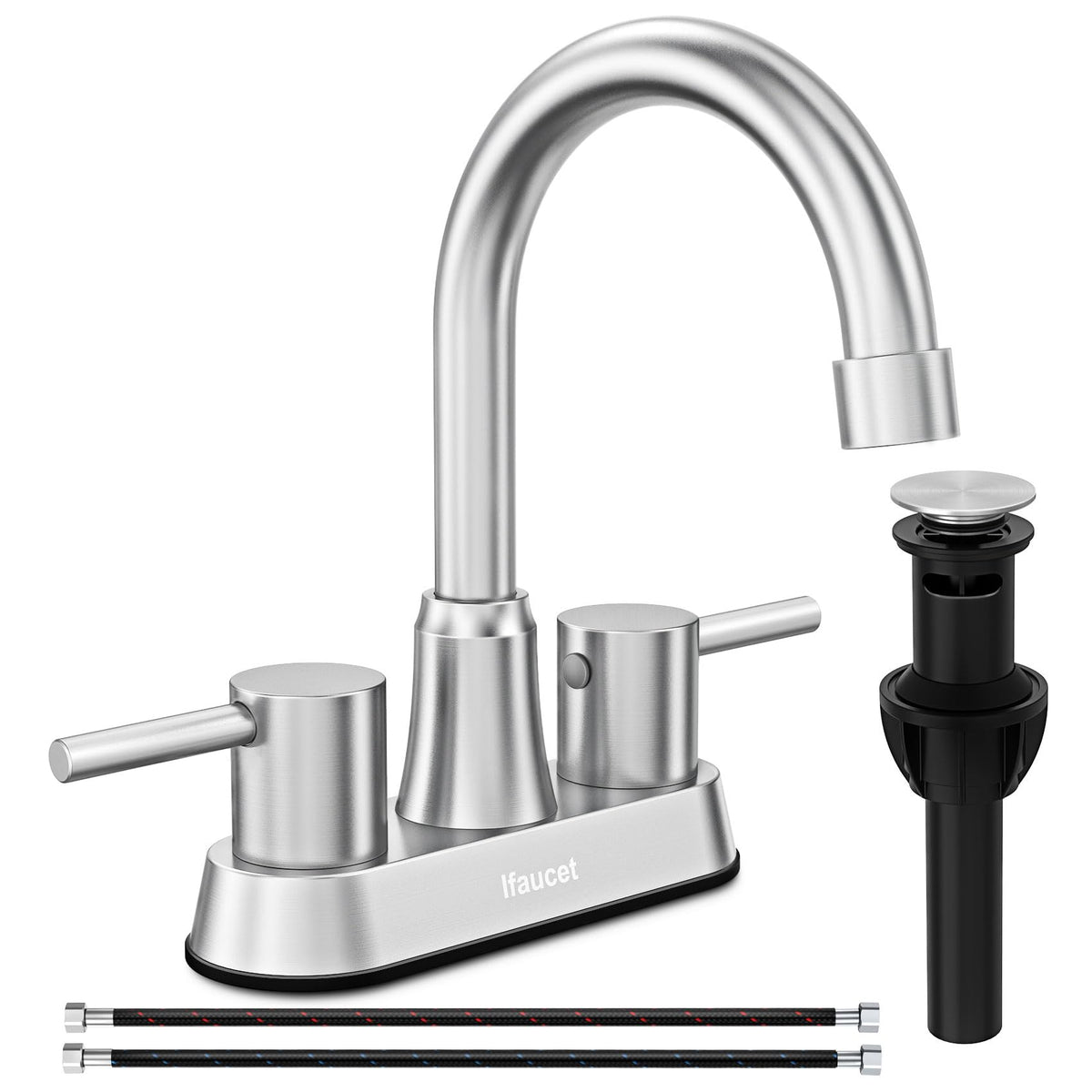 Ifaucet brushed nickel front view showing sleek two-handle design and benefit of modern style
