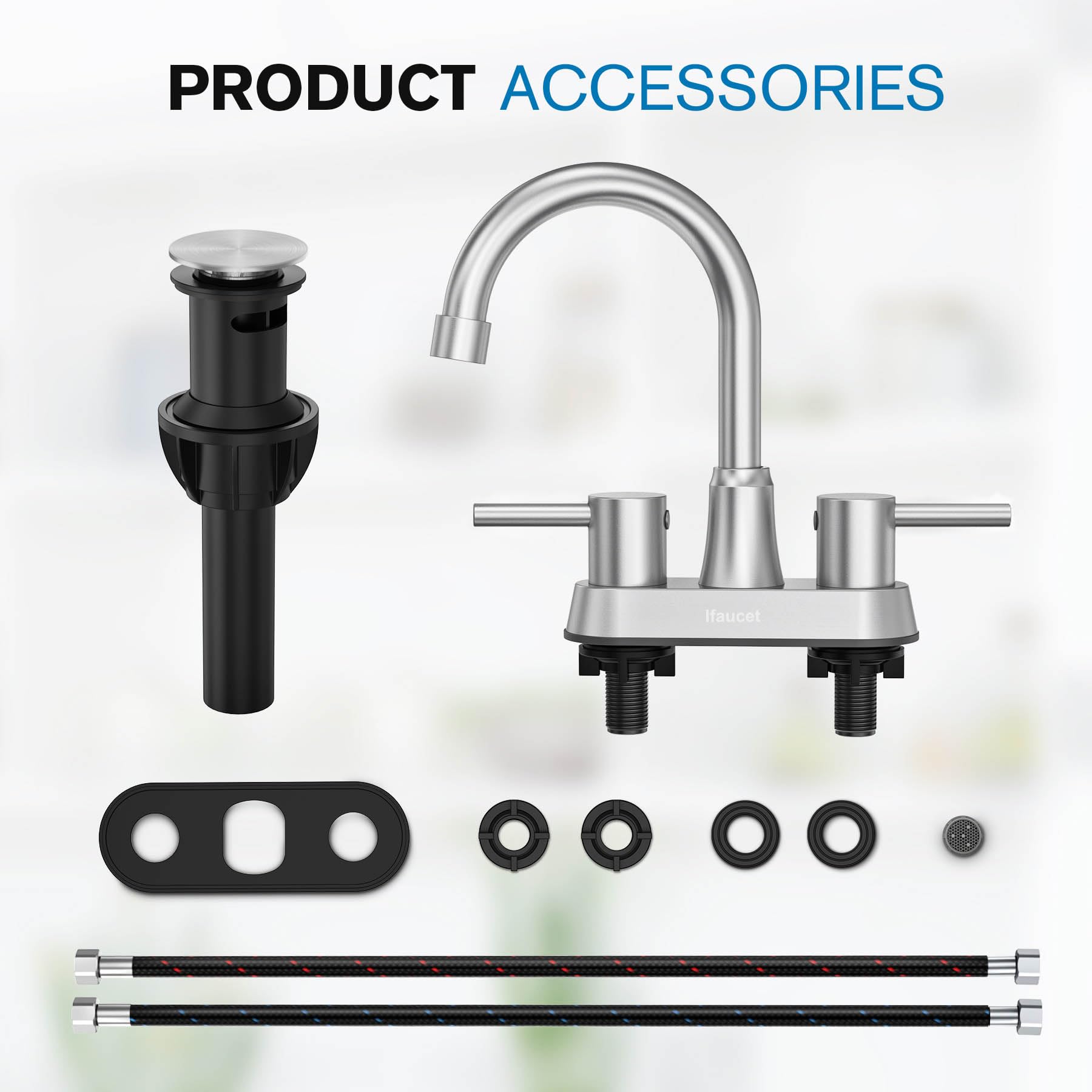 Ifaucet certified inlet hoses and gaskets display for simplified, reliable installation benefit