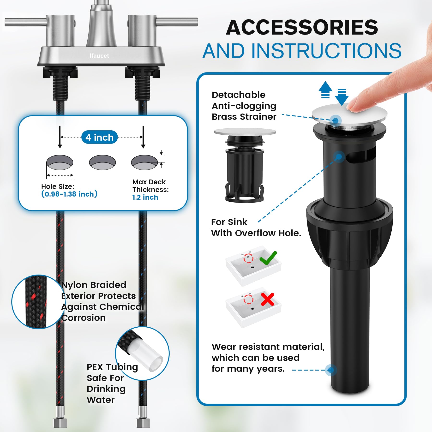 Ifaucet copper pop-up drain included, demonstrating durable metal drain benefit